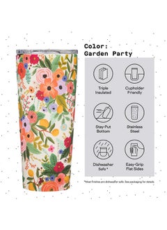 كوركسيكل كوب قهوة كلاسيكي معزول بغطاء من Corkcicle x Rifle Paper Co.، لون كريمي لحفلات الحديقة، 24 أونصة - كوب سفر من الفولاذ المقاوم للصدأ، يحافظ على البرودة لمدة 9 ساعات، والسخونة لمدة 3 ساعات - مناسب لحامل الأكواب.  - Image 4
