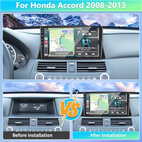 Podofo راديو بودوفو اللاسلكي مع أبل كار بلاي وأندرويد أوتو لسيارة هوندا أكورد 8 2008-2013، جهاز استقبال صوتي بشاشة تعمل باللمس 10.1 بوصة مع بلوتوث HiFi EQ DSQ FM RDS واي فاي + كاميرا خلفية + ميكروفون - Image 2