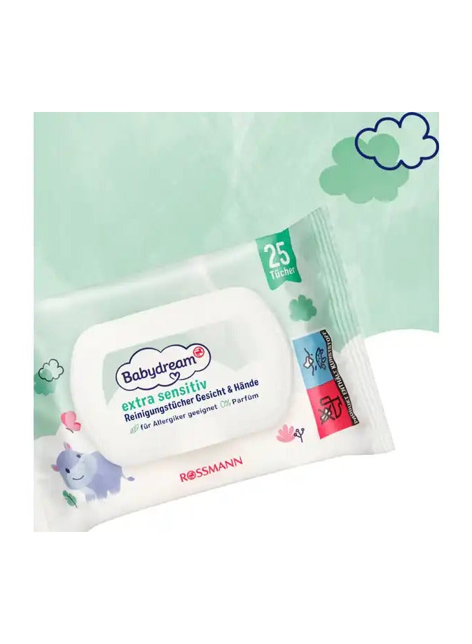 ROSSMANN German Brand Wipes , Extra Sensitive Cleansing Wipes for Face & Hands, 25 Pieces – Baby Wipes, Suitable for Allergy Sufferers, Fragrance-Free, Dye-Free, Mineral Oil-Free, pH-Neutral, Wet wipes - Image 3