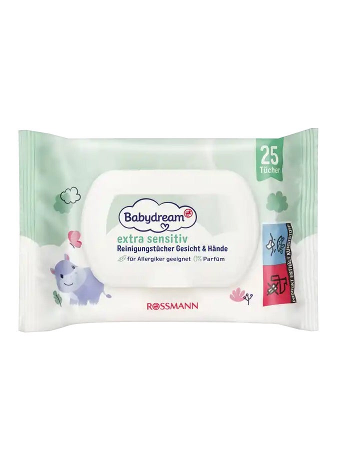 ROSSMANN German Brand Wipes , Extra Sensitive Cleansing Wipes for Face & Hands, 25 Pieces – Baby Wipes, Suitable for Allergy Sufferers, Fragrance-Free, Dye-Free, Mineral Oil-Free, pH-Neutral, Wet wipes - Image 2
