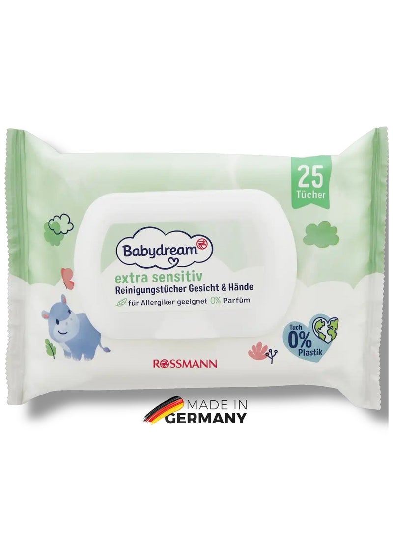 ROSSMANN German Brand Wipes , Extra Sensitive Cleansing Wipes for Face & Hands, 25 Pieces – Baby Wipes, Suitable for Allergy Sufferers, Fragrance-Free, Dye-Free, Mineral Oil-Free, pH-Neutral, Wet wipes - Image 1