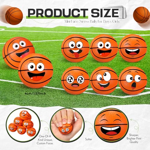 Arrowbash 24 Pcs Mini Face Basketball Stress Balls for Boys Girls Face Fidget Toys Bulk Foam Balls for Stress and Anxiety Relief Balls for Party Favors Birthday Gift Decoration - Image 5