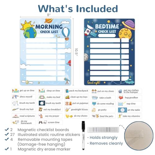 JJPRO Bedtime/Morning Routine Chart - Magnetic Daily Schedule Board for Kids - Outer Space - Image 2