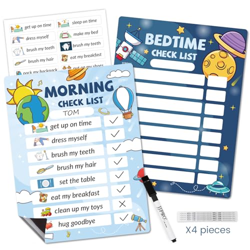 JJPRO Bedtime/Morning Routine Chart - Magnetic Daily Schedule Board for Kids - Outer Space - Image 1