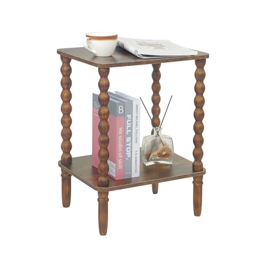 Fultyle Side Table Small End Table with Storage Shelf 2Tier Small Coffee Tables Living Room for Bedroom Narrow Spaces Rustic Brown