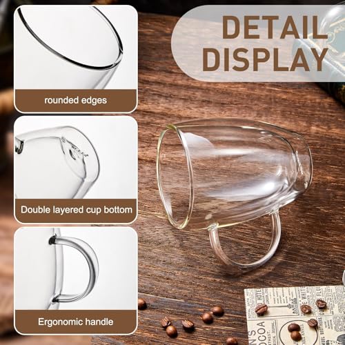 Wells 4-Pack 12 Oz Double Walled Glass Coffee Mugs with Handle, Insulated Layer Coffee Cups, Clear Borosilicate Glass Mugs, Gift for Cappuccino,Tea,Latte,Espresso,Hot Beverage,Wine, Microwave Safe, Set of 4 - Image 3