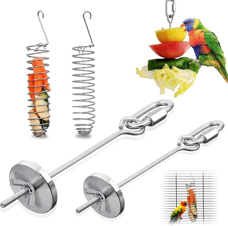 KASTWAVE Surface safe 4 Pieces Stainless Steel Bird Food Holder for Cage - Parrot Fruit & Vegetable Skewers Hanging Basket, Bird Treat Feeders and Enrichment Foraging Puzzle Toys for Small Birds and Cage Pets Varied size selections - Image 1