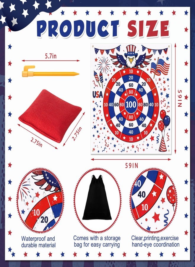 Arrowbash Giant 4th of July Bean Bag Toss Game 4.9ft Large 250 Anniversary Patriotic Cornhole Bags Set of 6, Red White and Blue American Toss Game for Lawn Yard Adults for Independence Veterans Gifts - Image 2