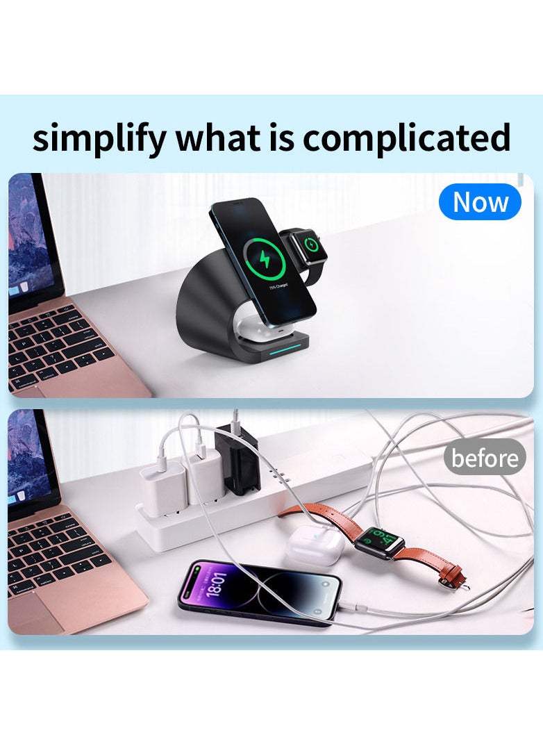 Generic - Magnetic Wireless Charger Stand Quick Charging Dock For IPhone13 12 iWatchS1-7 SE Air Pods - Image 1