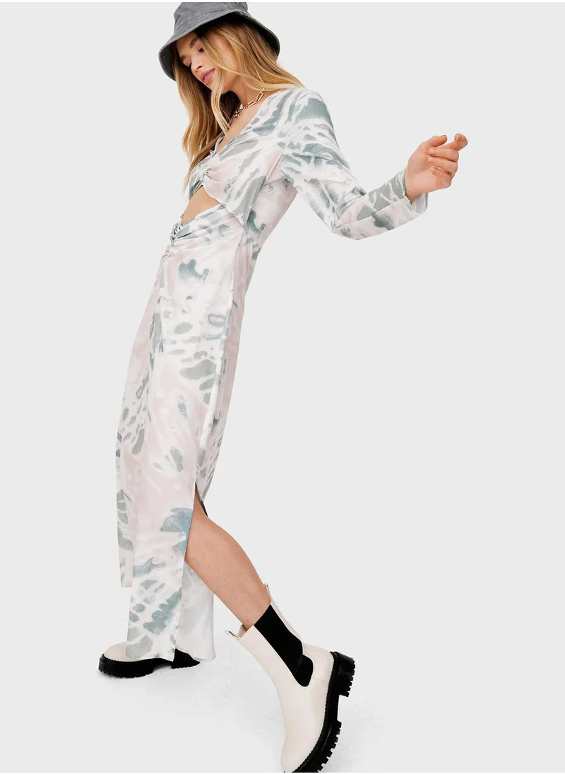 NASTY GAL Printed Cut Out Detail Ruched Dress