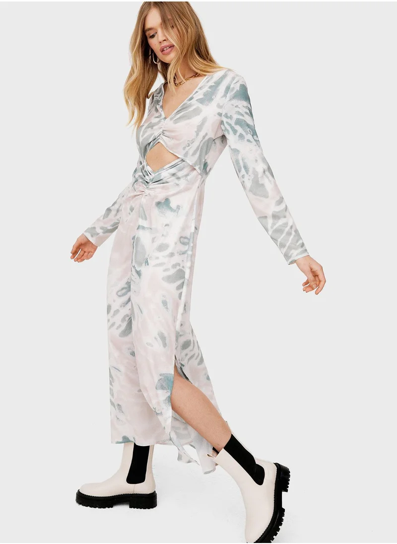 NASTY GAL Printed Cut Out Detail Ruched Dress