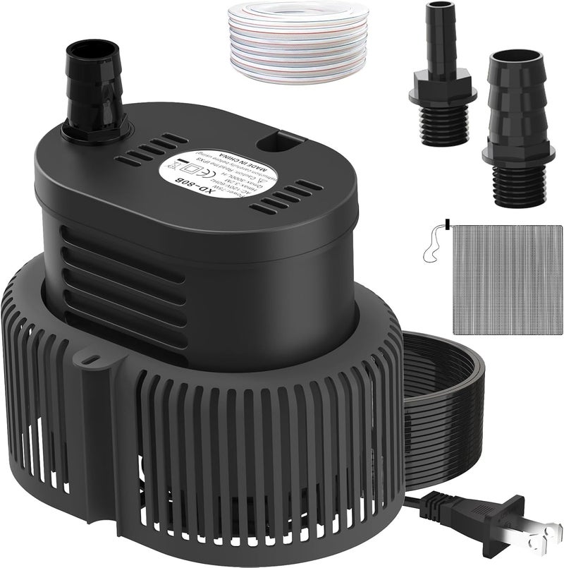 AgiiMan Pool Cover Pump Above Ground - Submersible Sump Pump, Swimming Water Removal Pumps, with Drainage Hose & 25 Feet Extra Long Power Cord, 850 GPH inGround, 3 Adapters Black - Image 1