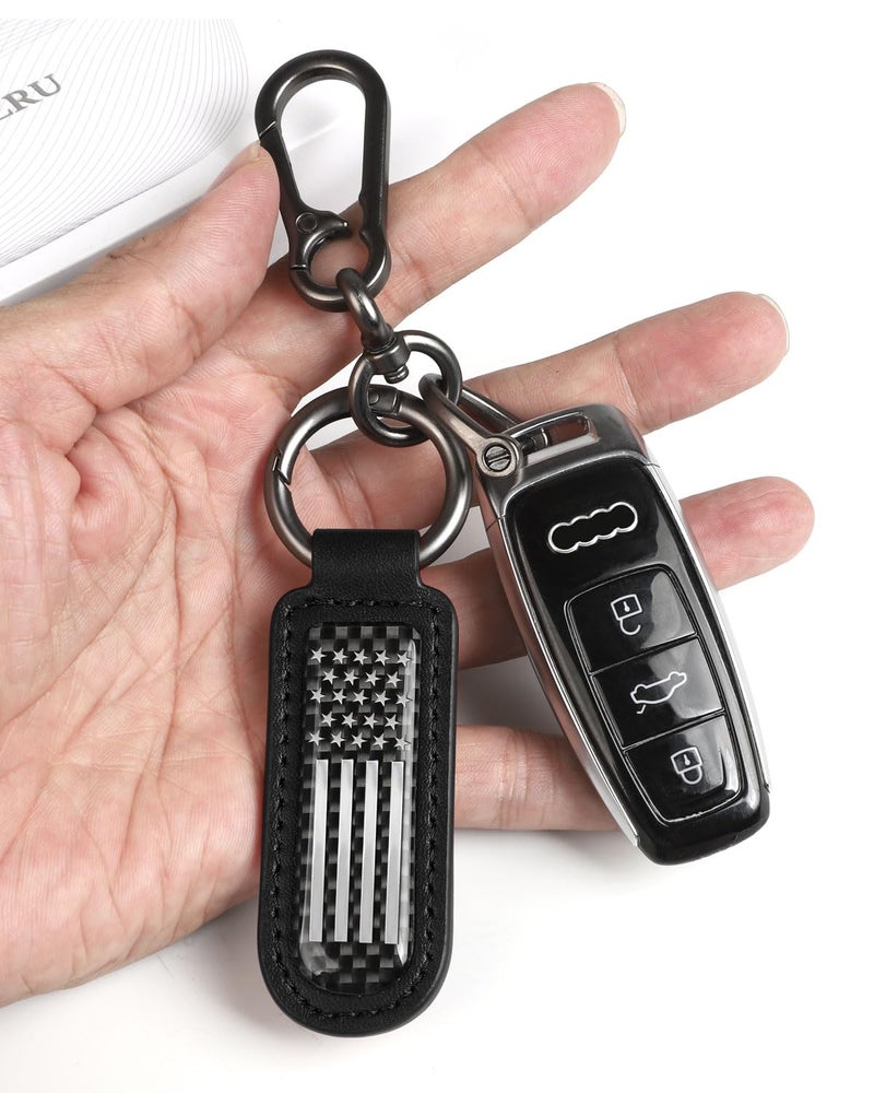 muekzru American Flag Keychain, Leather Carbon Fiber Multifunctional Keychain, Universal Fashion Keychain, Suitable for Home Keys, Office Keys, Car Keys, Motorcycle (black) - Image 2