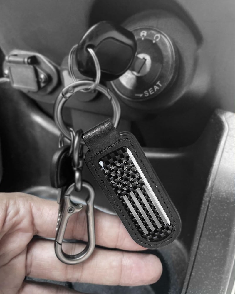 muekzru American Flag Keychain, Leather Carbon Fiber Multifunctional Keychain, Universal Fashion Keychain, Suitable for Home Keys, Office Keys, Car Keys, Motorcycle (black) - Image 5