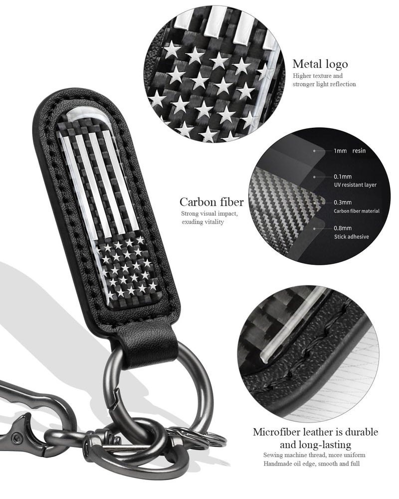 muekzru American Flag Keychain, Leather Carbon Fiber Multifunctional Keychain, Universal Fashion Keychain, Suitable for Home Keys, Office Keys, Car Keys, Motorcycle (black) - Image 4