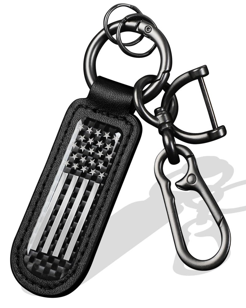 muekzru American Flag Keychain, Leather Carbon Fiber Multifunctional Keychain, Universal Fashion Keychain, Suitable for Home Keys, Office Keys, Car Keys, Motorcycle (black) - Image 1