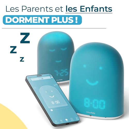 UrbanHello REMI - The Ultimate Ok to Wake Children Clock - Sleep Trainer - Sleep Tracker - Baby Monitor - Night Light & White Noise Sound Machine - mp3 and Streaming Music Speaker - Time to Wake up face - Blue - Image 2