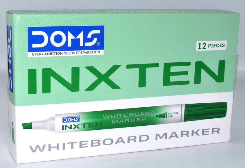 Doms Inxten Chisel Tip Whiteboard Marker Pen - 12 Pieces Pack, Green - Image 1