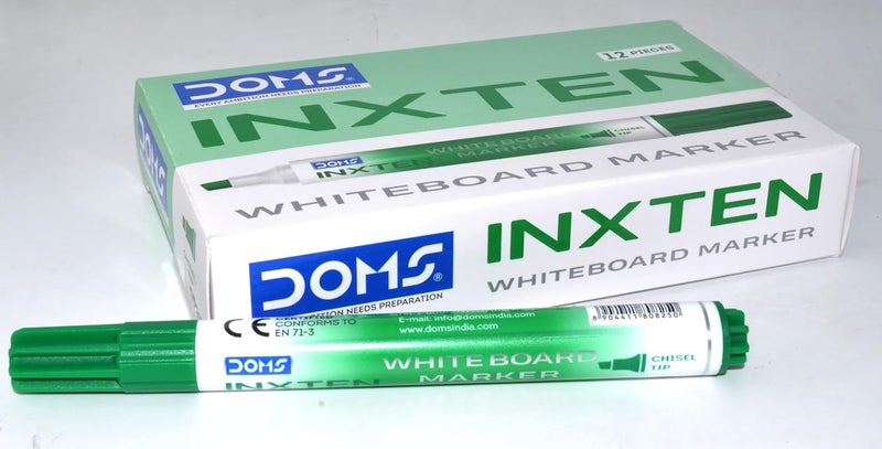 Doms Inxten Chisel Tip Whiteboard Marker Pen - 12 Pieces Pack, Green - Image 2
