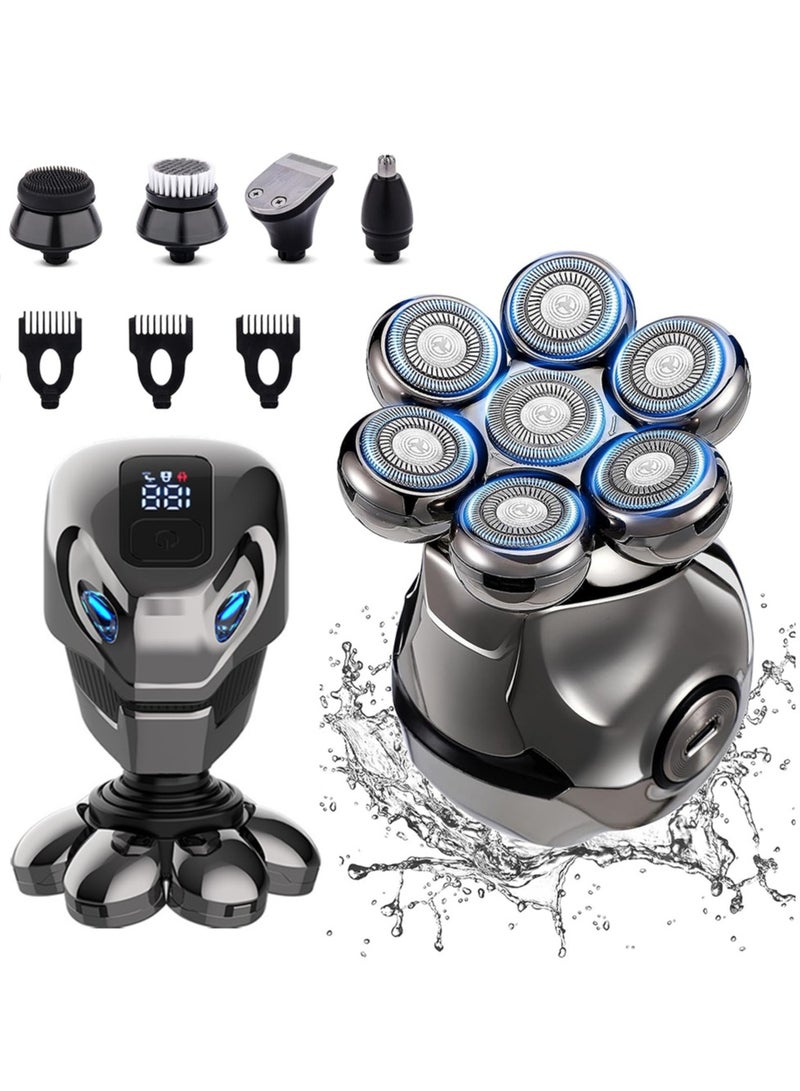 Electric Razor for Men, Multifunctional Bald Head Shaver Grooming Kit, Waterproof Type-C USB Rechargeable 5 in 1 Cordless Rotary Shavers with Beard Hair Nose Trimmer Facial Cleansing Massage Brush - Image 1