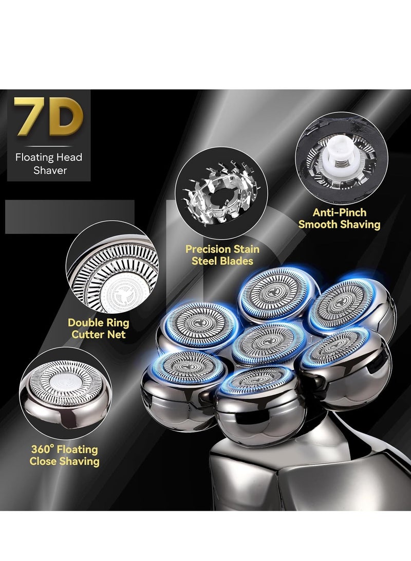Electric Razor for Men, Multifunctional Bald Head Shaver Grooming Kit, Waterproof Type-C USB Rechargeable 5 in 1 Cordless Rotary Shavers with Beard Hair Nose Trimmer Facial Cleansing Massage Brush - Image 2