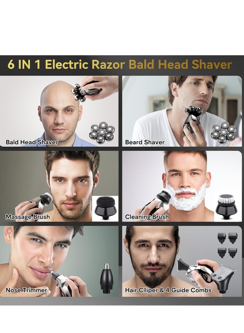 Electric Razor for Men, Multifunctional Bald Head Shaver Grooming Kit, Waterproof Type-C USB Rechargeable 5 in 1 Cordless Rotary Shavers with Beard Hair Nose Trimmer Facial Cleansing Massage Brush - Image 3