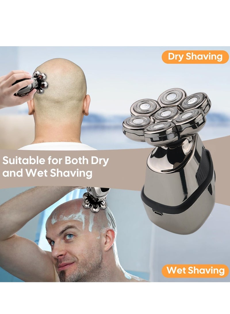 Electric Razor for Men, Multifunctional Bald Head Shaver Grooming Kit, Waterproof Type-C USB Rechargeable 5 in 1 Cordless Rotary Shavers with Beard Hair Nose Trimmer Facial Cleansing Massage Brush - Image 4