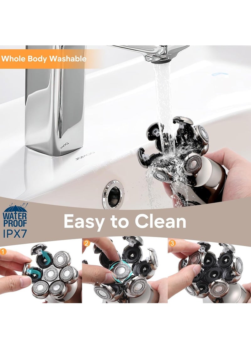 Electric Razor for Men, Multifunctional Bald Head Shaver Grooming Kit, Waterproof Type-C USB Rechargeable 5 in 1 Cordless Rotary Shavers with Beard Hair Nose Trimmer Facial Cleansing Massage Brush - Image 5