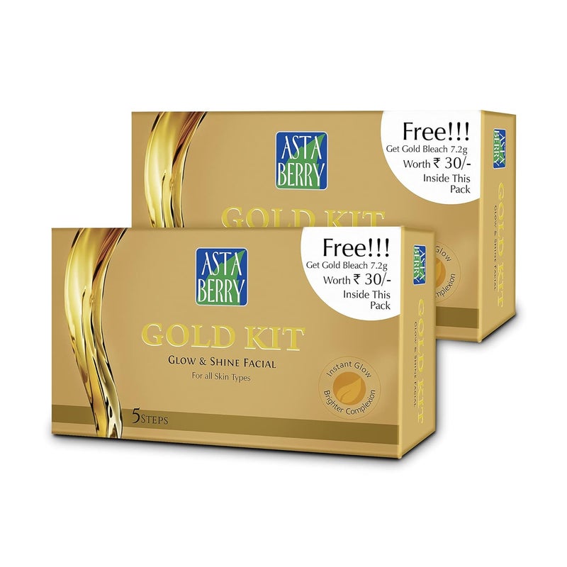 Astaberry Gold Facial Kit With Free Bleach 5 Step Ultimate look Skin radiant Pack of 2 50ml 72g x2 - Image 1