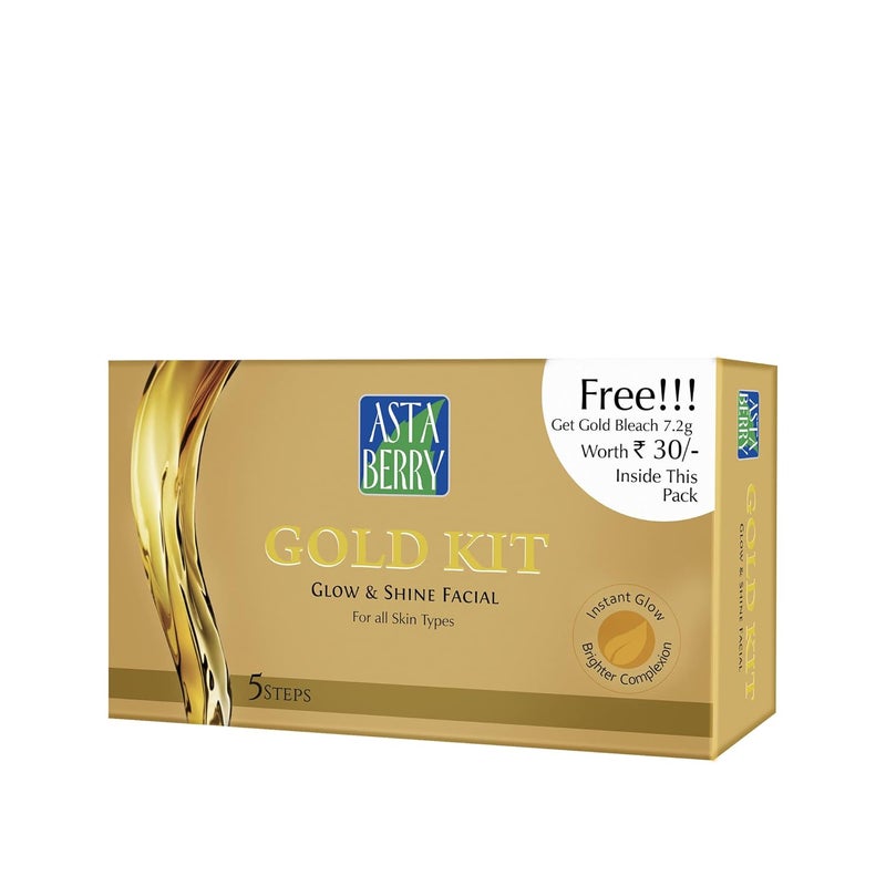 Astaberry Gold Facial Kit With Free Bleach 5 Step Ultimate look Skin radiant Pack of 2 50ml 72g x2 - Image 2