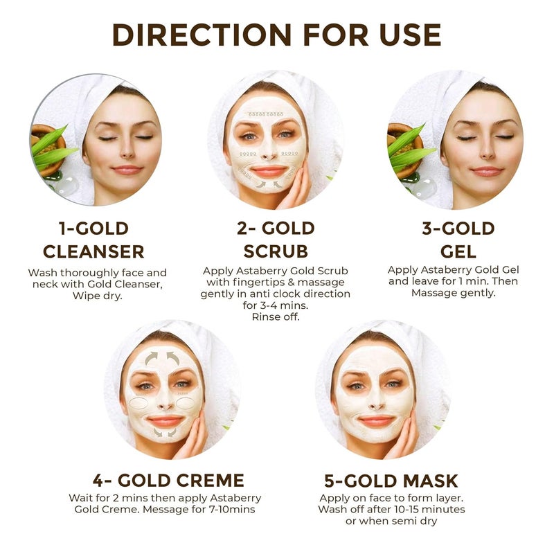 Astaberry Gold Facial Kit With Free Bleach 5 Step Ultimate look Skin radiant Pack of 2 50ml 72g x2 - Image 4