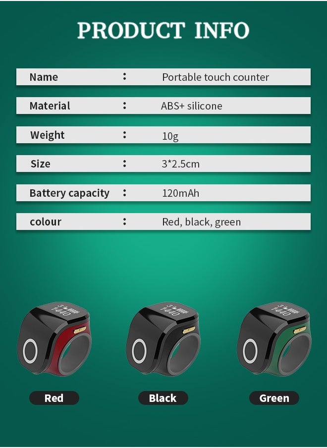 Generic - Waterproof Zikr Ring Tasbih Counter Waterproof OLED Display Touch Counting with Vibration Suitable for Muslim Islamic Prayers - Image 1