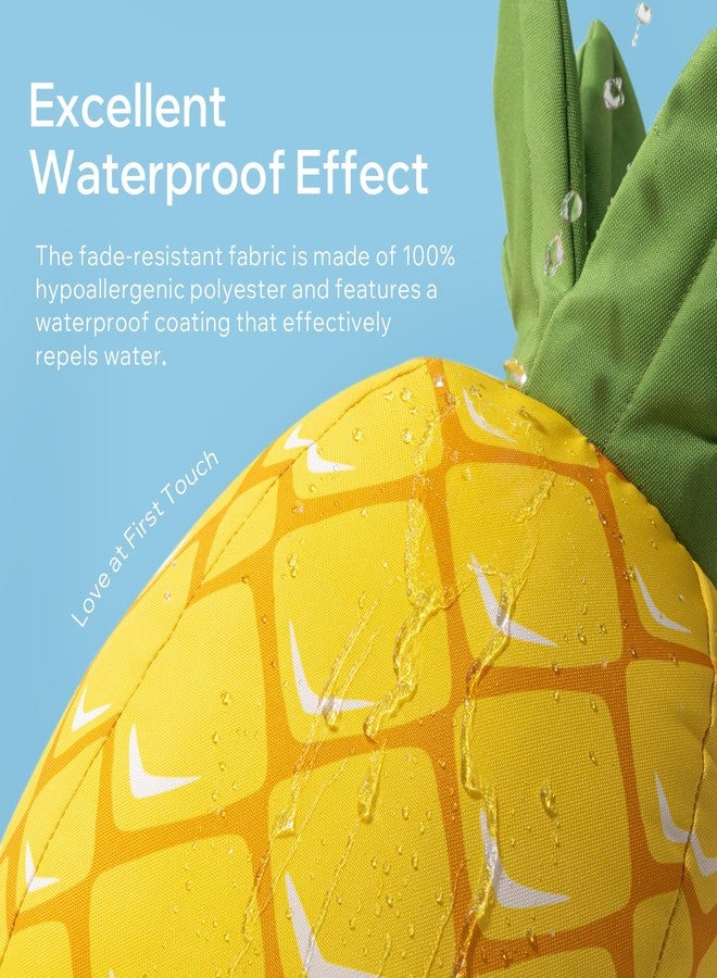 Phantoscope Fruit Outdoor Shaped Pillow Series Pineapple Shaped Waterproof Outdoor Throw Pillow with Leather Trim, Home Decor Cushion for Patio, Pool, Yellow and Green, 11.5 x 9.5 inches - Image 3