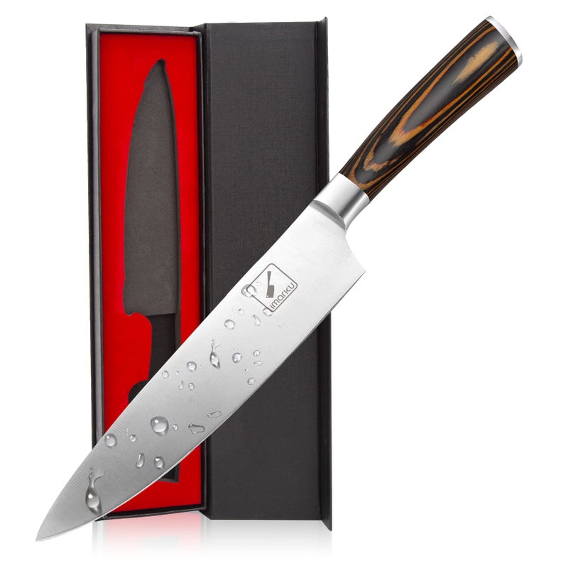 imarku Chef Knife  Pro Kitchen Knife 8 Inch Chefs Knives Japanese SUS440A Stainless Steel Sharp Paring Knife with Ergonomic Handle Orange Handle Gifts for Men and Women