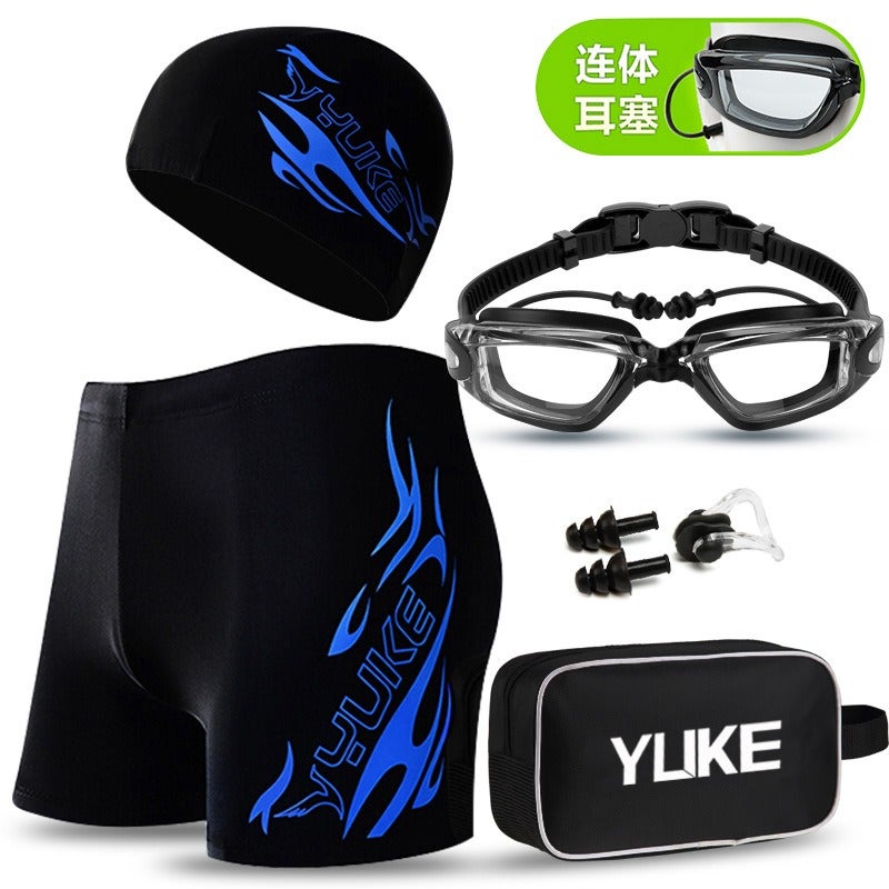 Yu Ke Men's Swim Trunks with Goggles & Swim Cap Set - Plus Size, Quick-Dry Beach Swimming Shorts for Adults - Image 1