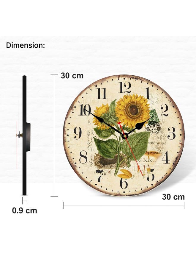 TAHEAT 30 cm Wall Clock Summer Sunflower Vintage Shabby Chic Silent Non Ticking Clocks Wooden Decorative Wall Clocks for Kitchen/Living Room/Bedroom/Office - Image 5