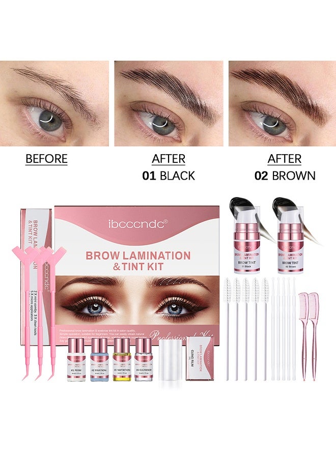 ibcccndc Brow Lamination&Tint Kit, 2 In 1 DIY Eyebrow Lamination Kit with Black & Brown Colors for Fuller Thicker Brows, Professional Eyebrow Perming Kit for Salon & Home Use, Lasts Up to 6 Weeks - Image 1