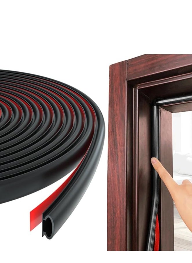 19.7 Feet Self-Adhesive Rubber Weather Stripping Door Seal, Soundproofing D-Shape Insulation Strip for Doors and Windows, Gap Blocker (Black)