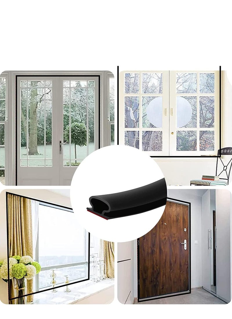 19.7 Feet Self-Adhesive Rubber Weather Stripping Door Seal, Soundproofing D-Shape Insulation Strip for Doors and Windows, Gap Blocker (Black)
