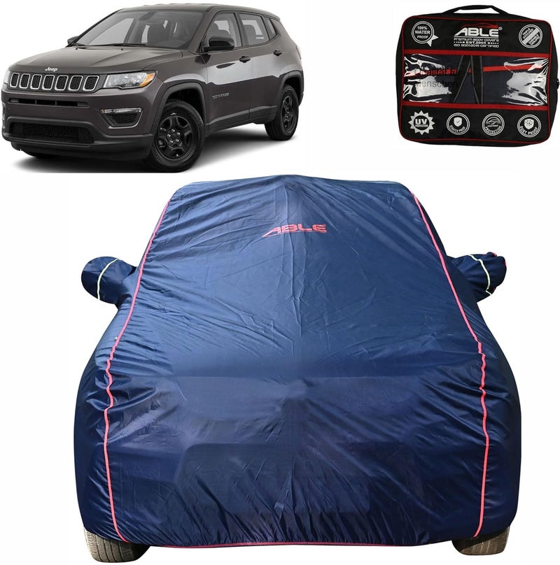 Able Parashuit Blue WR Series Car Body Cover with Mirror Pockets and Driver Door Zipper Compatible for Jeep Compass (2017 to Till Now Model) - Image 1