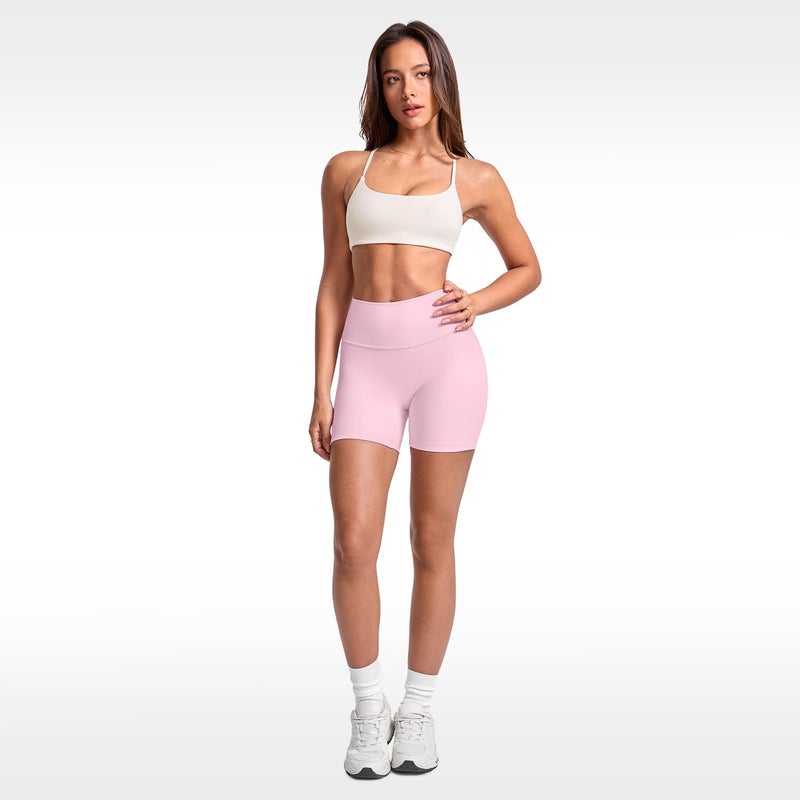 INGIA Women's Low Scoop Neck Sports Bra Spaghetti Criss Cross Strap Padded Workout Yoga Bra Crop Top White Apricot Small - Image 5