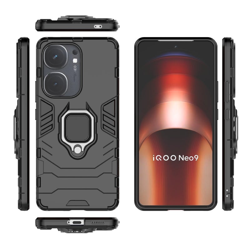 BURAQ Case Cover For vivo iQOO Neo9 Pro / Neo9 Shockproof PC + TPU Holder Phone Case(Black) - Image 3