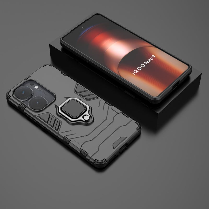 BURAQ Case Cover For vivo iQOO Neo9 Pro / Neo9 Shockproof PC + TPU Holder Phone Case(Black) - Image 2