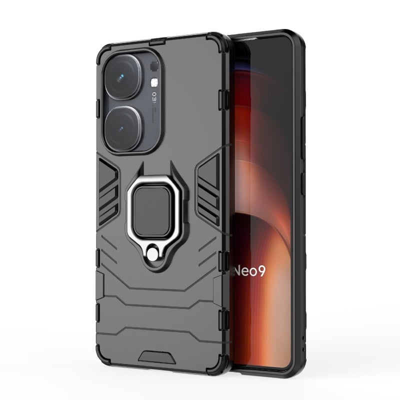 BURAQ Case Cover For vivo iQOO Neo9 Pro / Neo9 Shockproof PC + TPU Holder Phone Case(Black) - Image 1