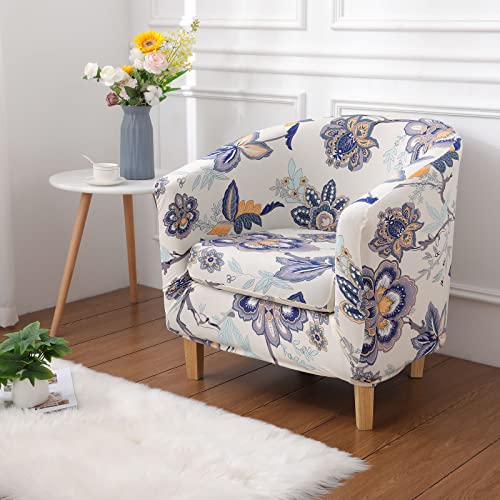hyha 2 Pieces Printed Tub Chair Slipover with Cushion Cover, Removable Stretch Club Chair Cover for IKEA Tullsta, Armchair Cover Furniture Protector for Living Room,Blue - Image 5