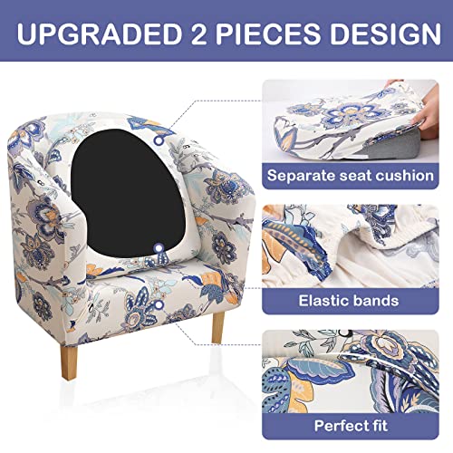 hyha 2 Pieces Printed Tub Chair Slipover with Cushion Cover, Removable Stretch Club Chair Cover for IKEA Tullsta, Armchair Cover Furniture Protector for Living Room,Blue - Image 3