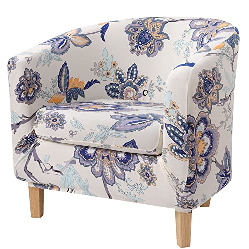 hyha 2 Pieces Printed Tub Chair Slipover with Cushion Cover, Removable Stretch Club Chair Cover for IKEA Tullsta, Armchair Cover Furniture Protector for Living Room,Blue - Image 1