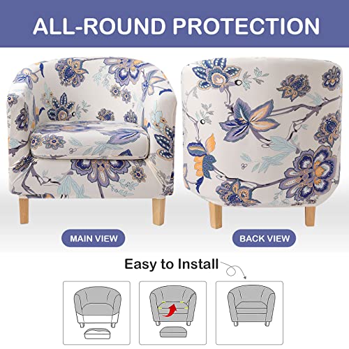 hyha 2 Pieces Printed Tub Chair Slipover with Cushion Cover, Removable Stretch Club Chair Cover for IKEA Tullsta, Armchair Cover Furniture Protector for Living Room,Blue - Image 4