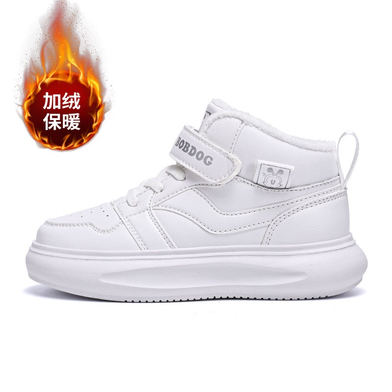 Babu Bean Women'S Shoes 2024 Winter New Leather Cold-Proof Warm Fleece-Lined Two-Cotton Shoes High-Top Board Shoes For Boys And Girls - Image 1