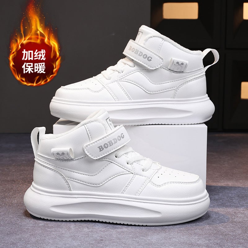 Babu Bean Women'S Shoes 2024 Winter New Leather Cold-Proof Warm Fleece-Lined Two-Cotton Shoes High-Top Board Shoes For Boys And Girls - Image 3